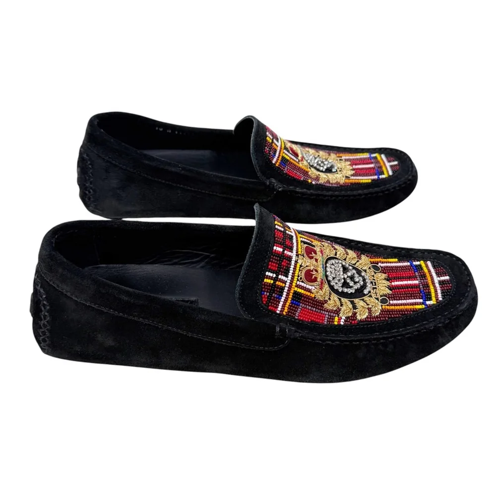 Donald J Pliner Men Size 10 Multi-Color Beaded Skull Royal Crest Leather Loafers